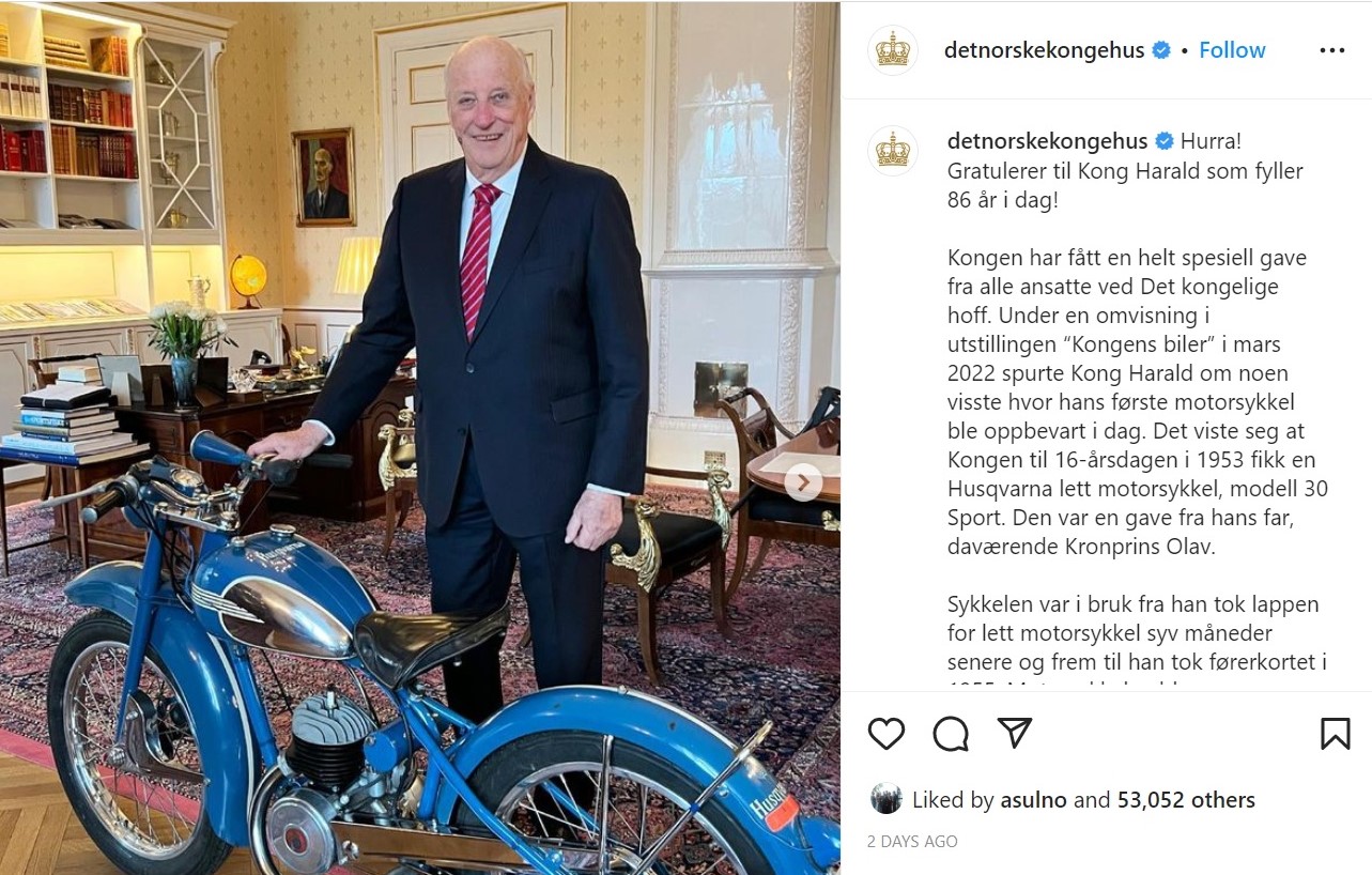 Что подарить королю?Харальд V воссоединился с мотоциклом из юности